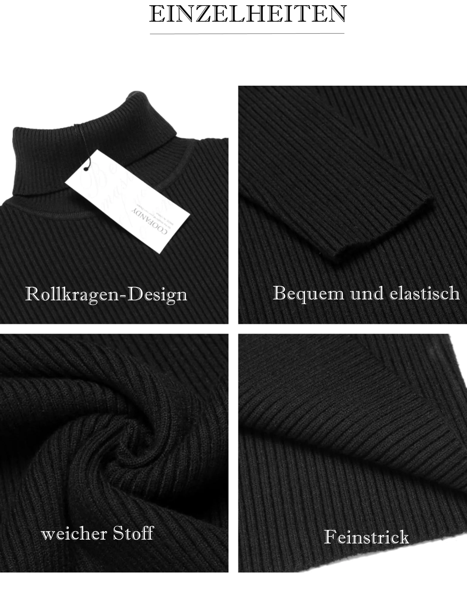 COOFANDY Herren Rollkragen Pullover Langarmshirt Feinstrick Sweater Rollkragen Freizeit Slim fit Basic Männer Pullover