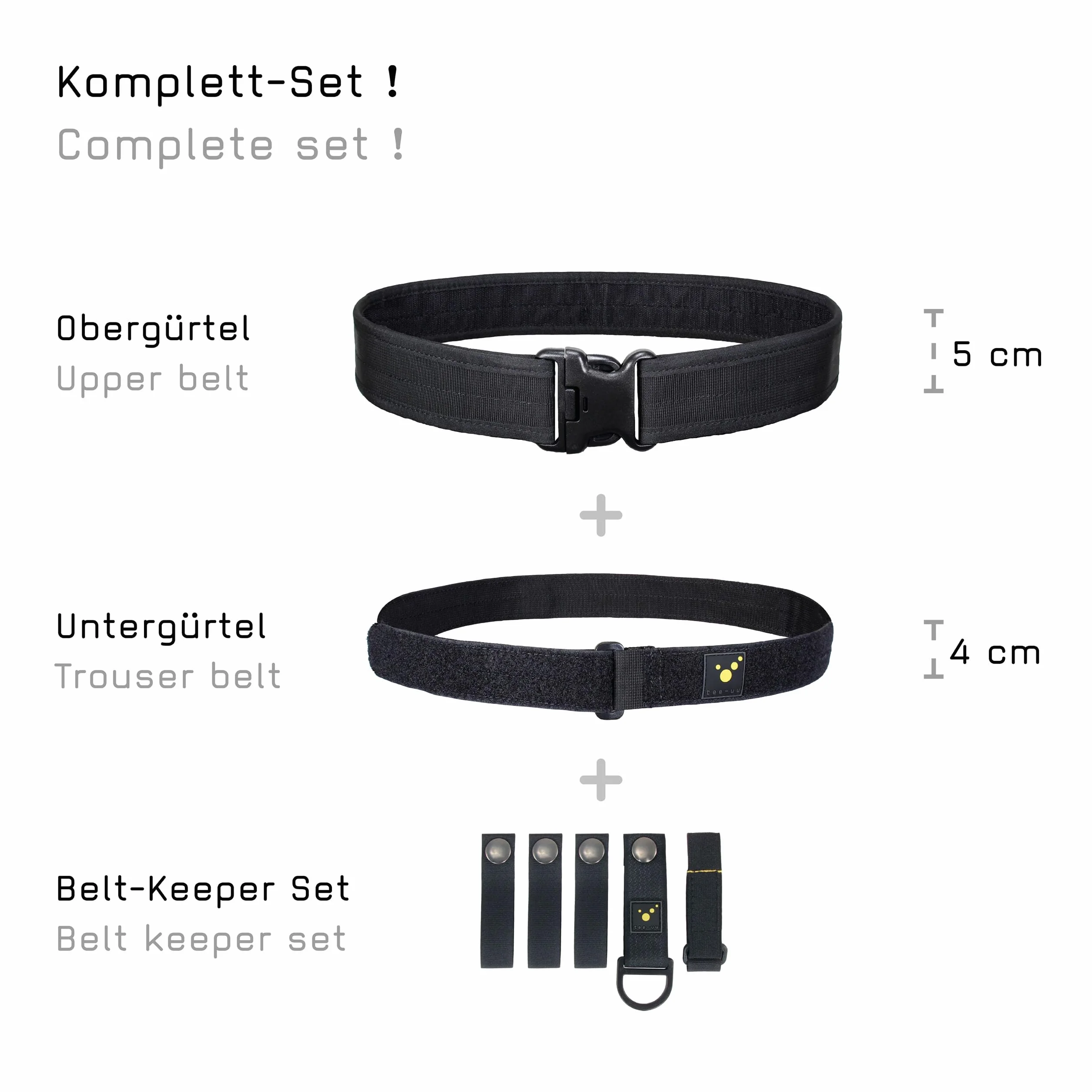 tee-uu BLACK Rettungsdienstkoppel | Komplett-Set inkl. INNER Untergürtel und BELT KEEPER Set | Größen S-3XL