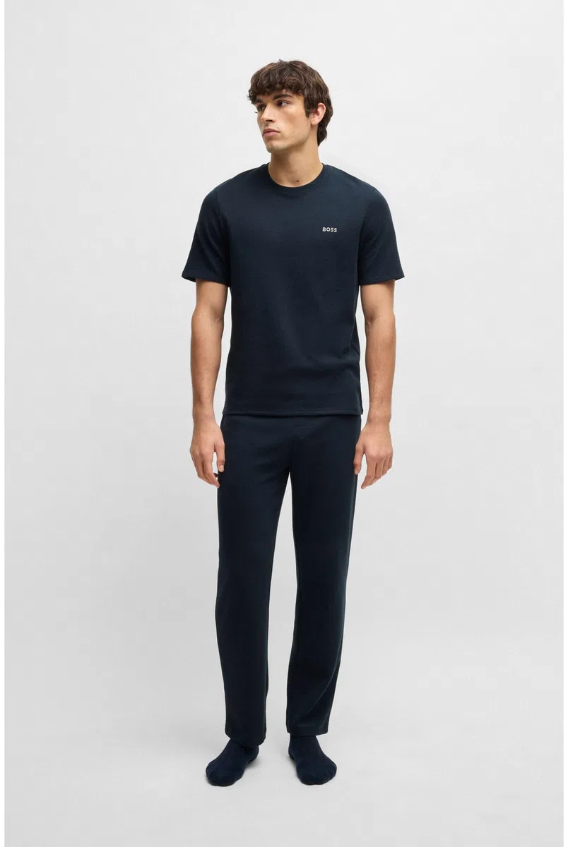 BOSS Herren Waffle Pants Pyjama-Hose aus Baumwoll-Mix mit gesticktem Logo