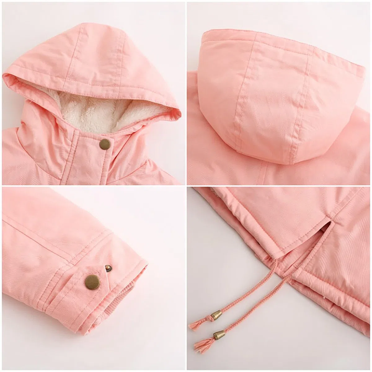Damen Parka Mantel mit Kapuze Gepolsterte Baumwolljacke Damen Solide Fleece Gefüttert Warme Oberbekleidung für Radfahren, Wandern, Angeln, Bergsteigen,Pink,5XL(Bust:148cm)