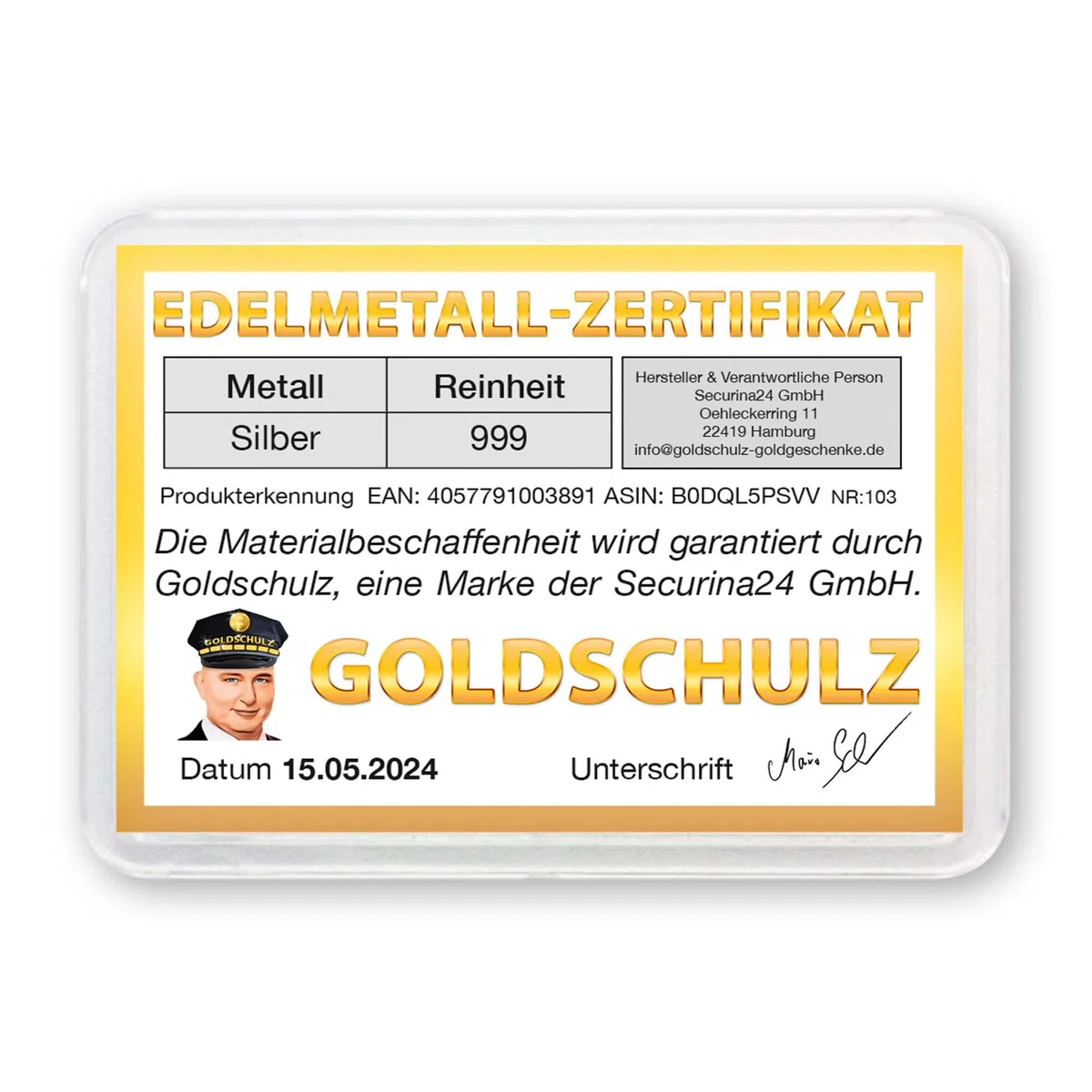 Silberbarren 5g 5 Gramm Motivbox - Geschenk + Echtheitszertifikat