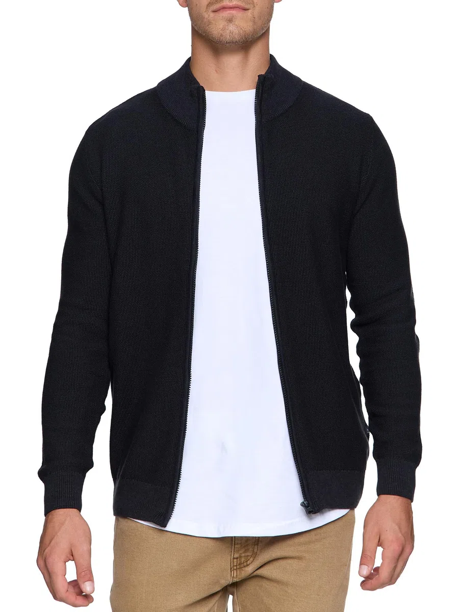 Indicode Herren INWestmoon Strickjacke mit Stehkragen | Fein-Strick Cardigan aus Baumwollgemisch