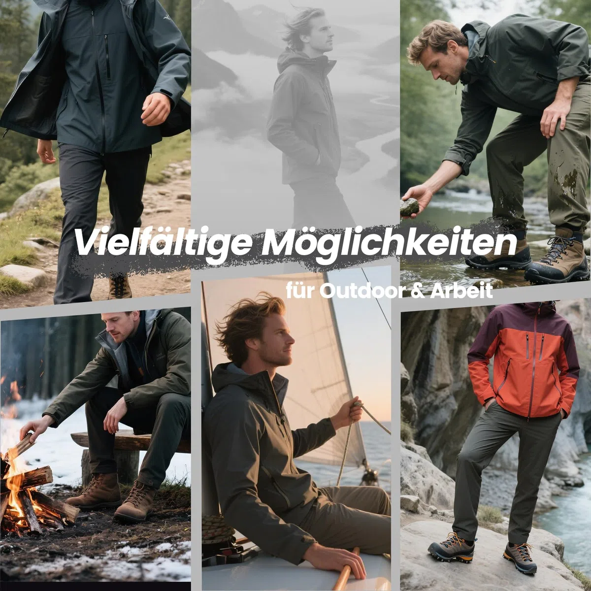 Aimato Wanderhose Herren wasserabweisend, Cargohose mit 6 Multifunktionstaschen, Teilweise Elastische Taille Outdoorhose, Arbeitshose für Trekking, Wandern, Camping, Reisen
