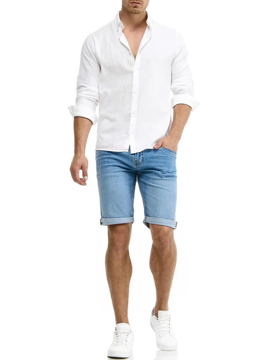 Indicode Herren Caden Jeans Shorts mit 5 Taschen | Herrenshorts Used Look für Männer
