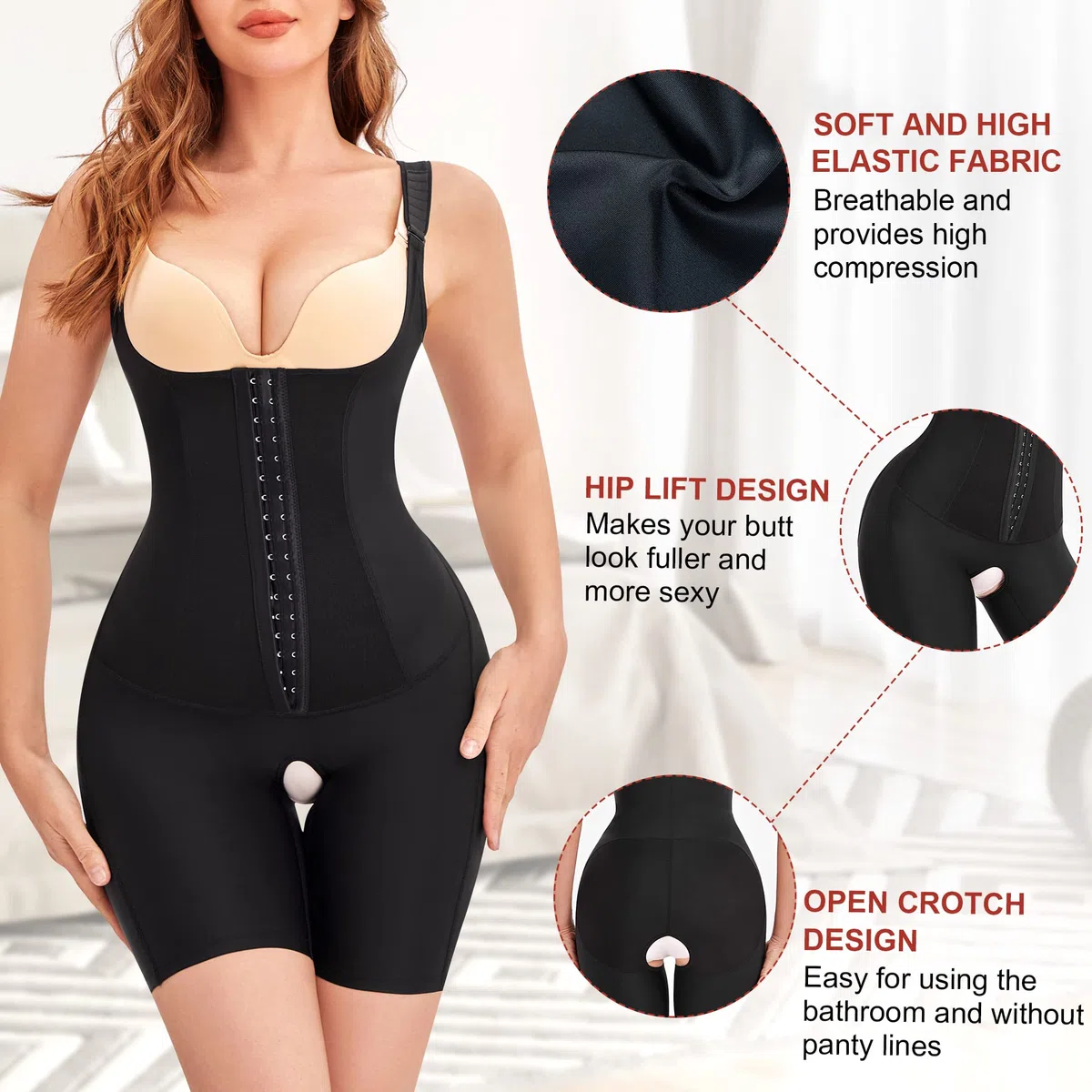 Gotoly Damen Shapewear Bauchweg Stark Formend Bodys Taillenformer Figurformende Body Shaper Unterbrust Korsett Shaping Bodysuit Miederbody mit Bein