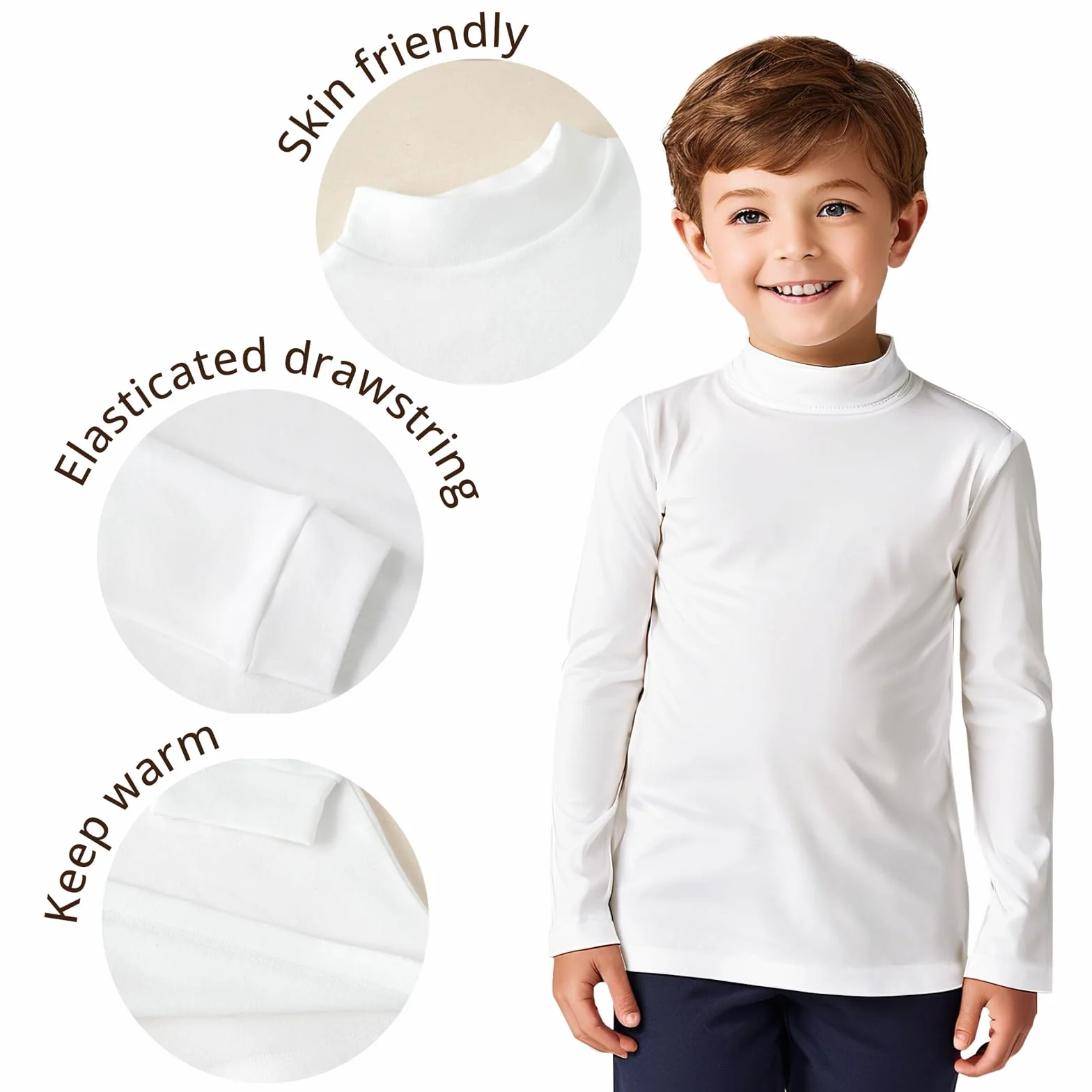 Channo Thermo-Oberteil für Jungen - Grundlegendes Langarm-T-Shirt mit Stehkragen für Mädchen - Packung mit 4