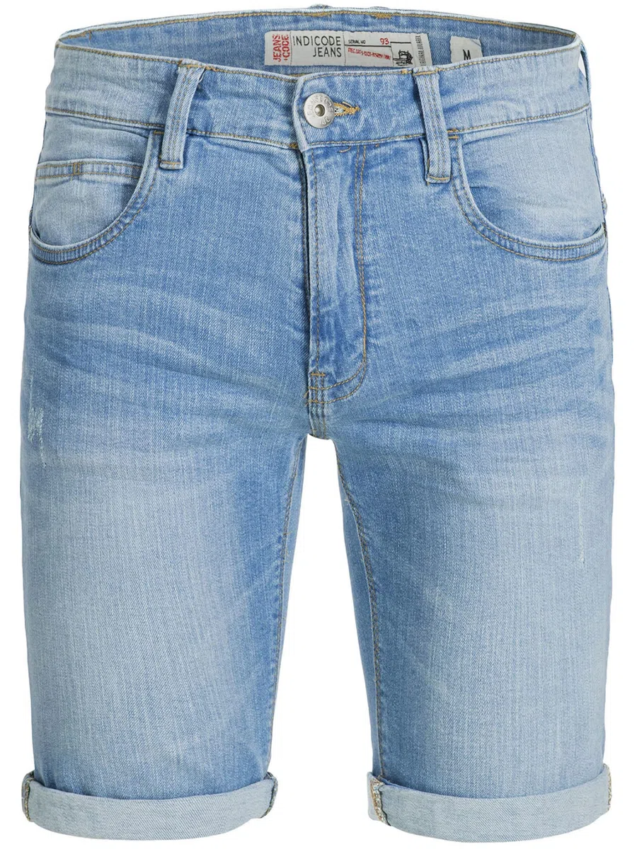 Indicode Herren Caden Jeans Shorts mit 5 Taschen | Herrenshorts Used Look für Männer