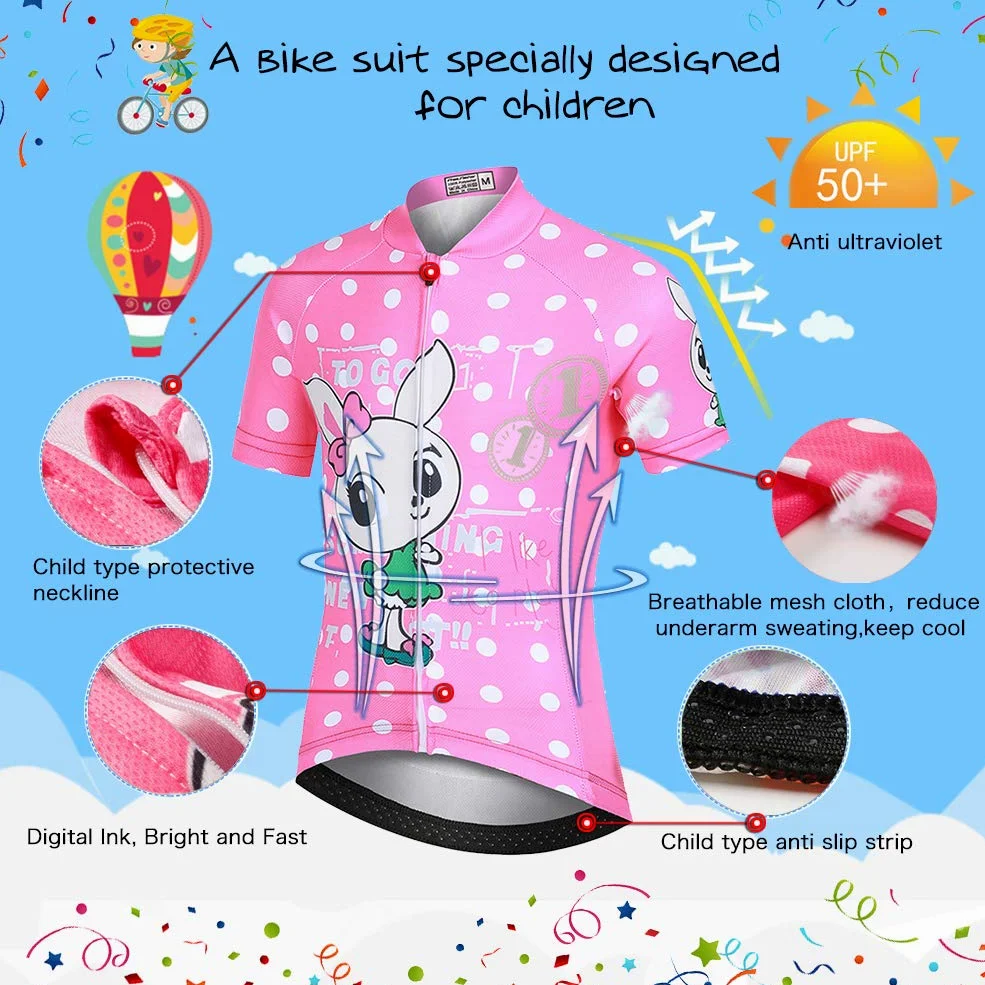 Kinder Radtrikot Set Jungen Mädchen Fahrrad Anzüge Schnelltrocknend Radsport Bekleidung Kurzarm Fahrradtrikot Kurz Radhose mit 3D Sitzpolster