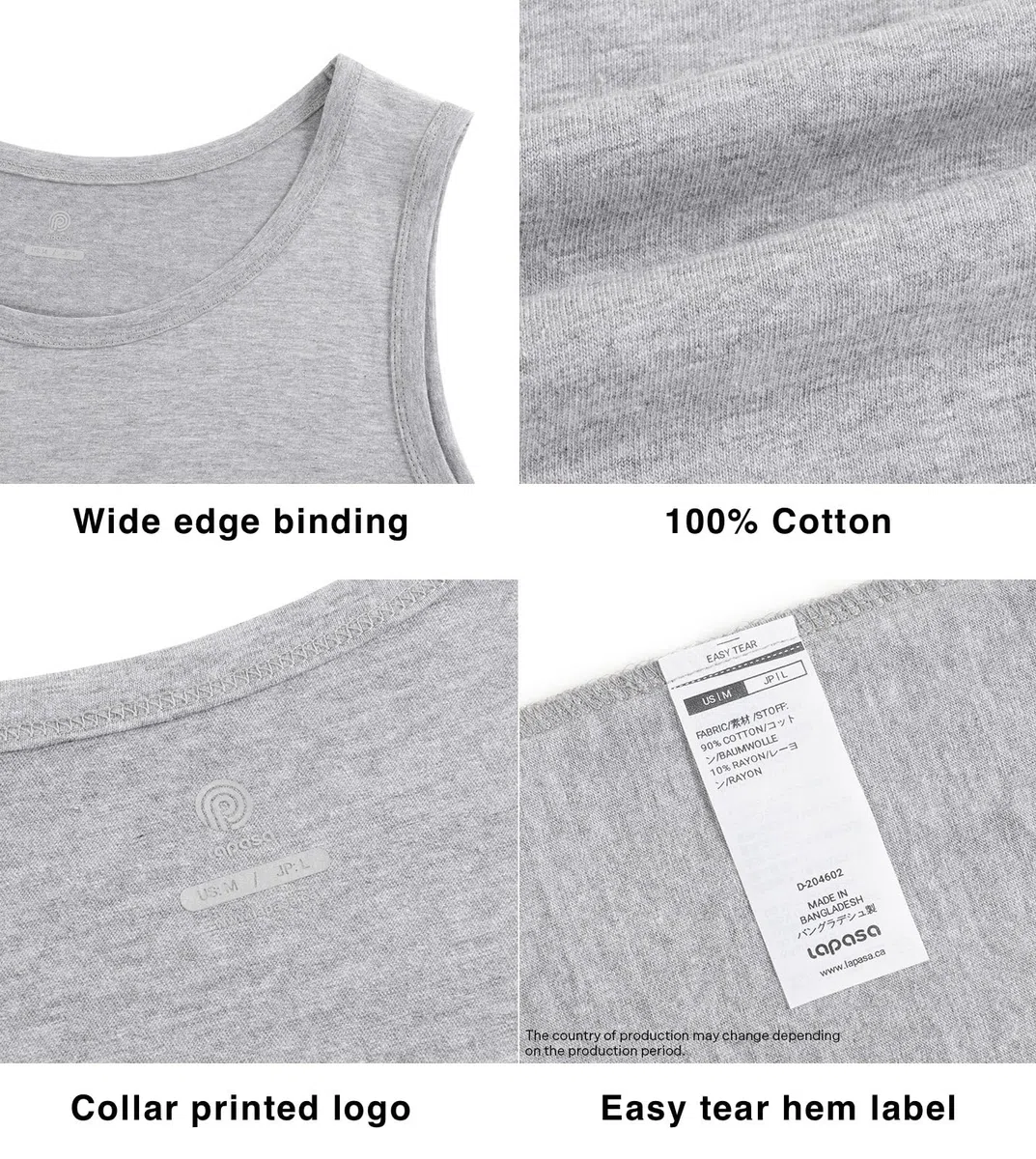 LAPASA Herren 4er Pack Unterhemd 100% Baumwolle Classic Tanktop Atmungsaktiv Rundhals Fitness Achselshirt Muskelshirt M36