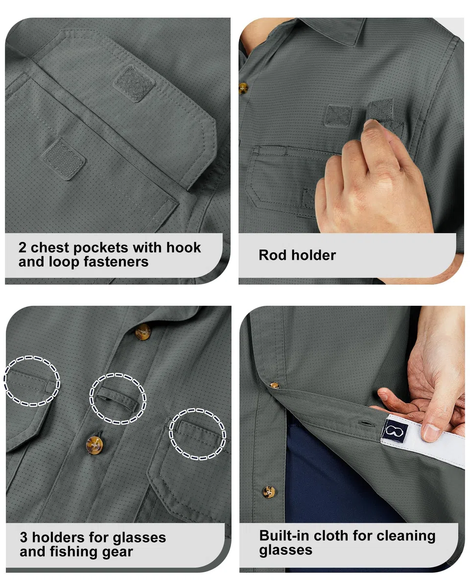 Outdoor Ventures Herren Hemd Kurzarm UV Schutz Freizeithemd Wasserdicht Schnelltrocknendes Funktionshemd zum Wandern, Angeln, Reise,Safari