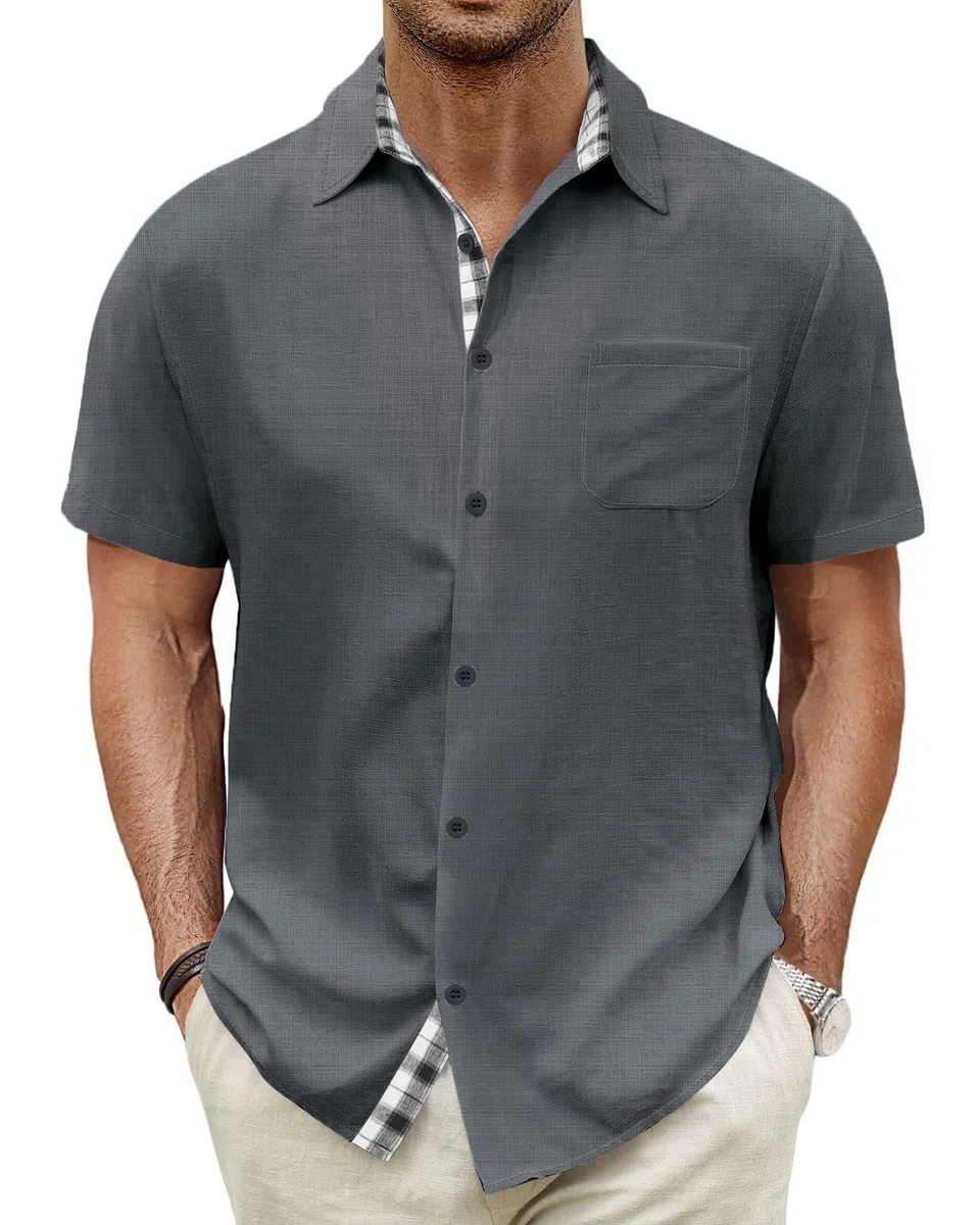 HMIYA Herren Kurzarm Hemd 100% Baumwolle Button Down Freizeithemden Sommer Strand Regular Fit Shirt