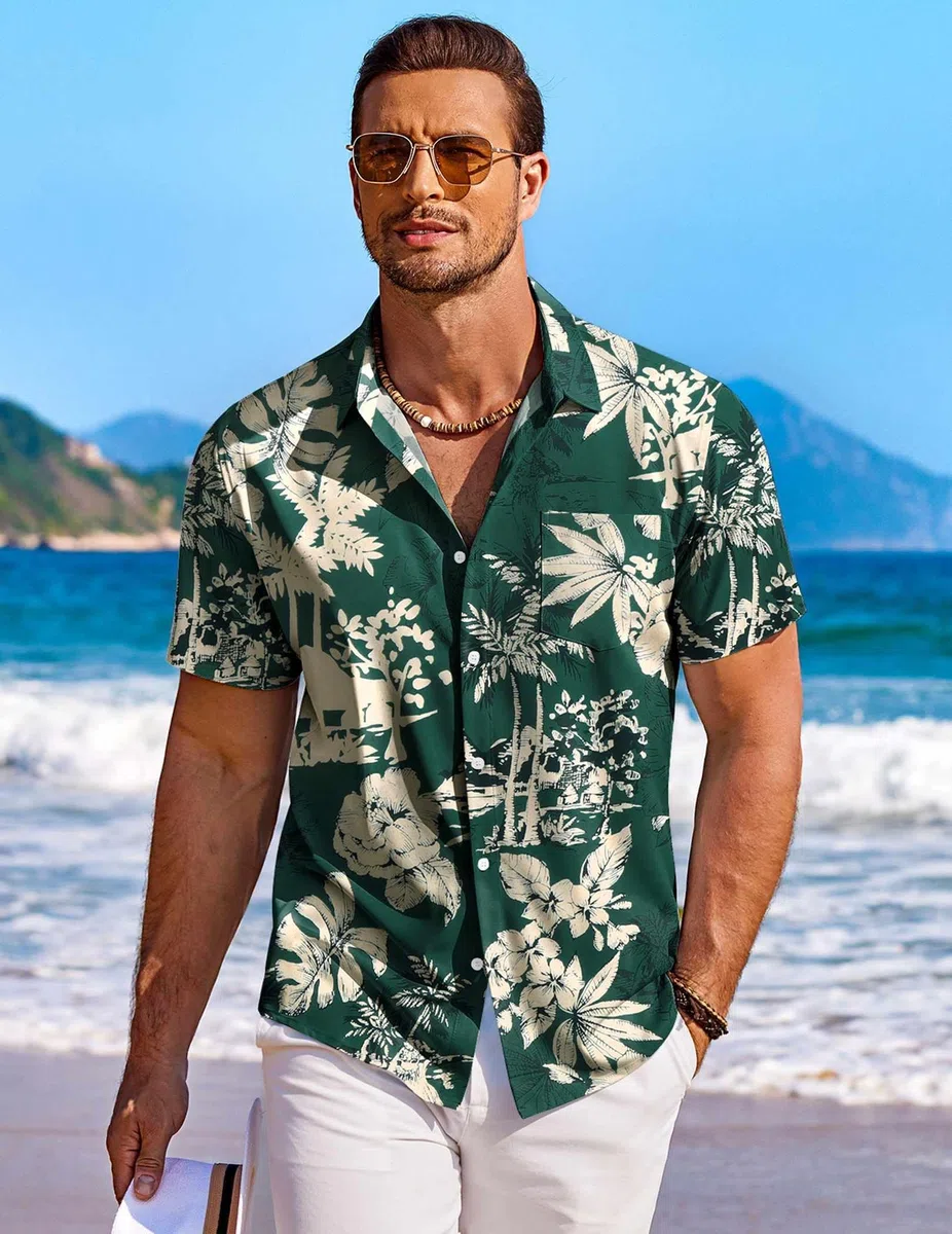 COOFANDY Hawaii Hemd Männer Kurzarm Sommerhemd Hawaiihemd Herren Urlaubshemd Blumen Strand Hemd Regular Fit