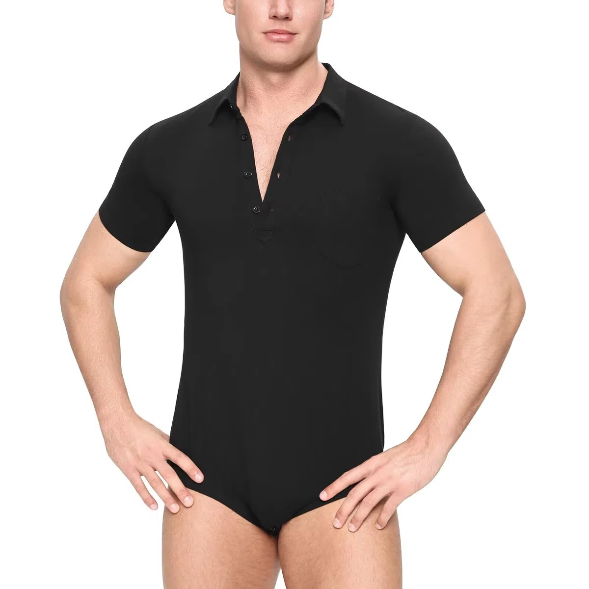 Landofgenie Herren-Body aus Baumwolle Kurzarm mit Polo-Kragen Bodysuit für Business & Freizeit