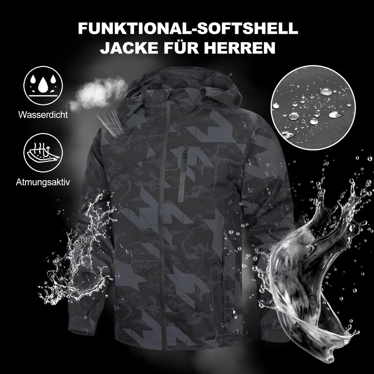 LBL Softshelljacke für Herren Wasserdicht Outdoor Jacken Warme Gefütterte mit Abnehmbarer Kapuze Atmungsaktive Wanderjacke übergangsjacke