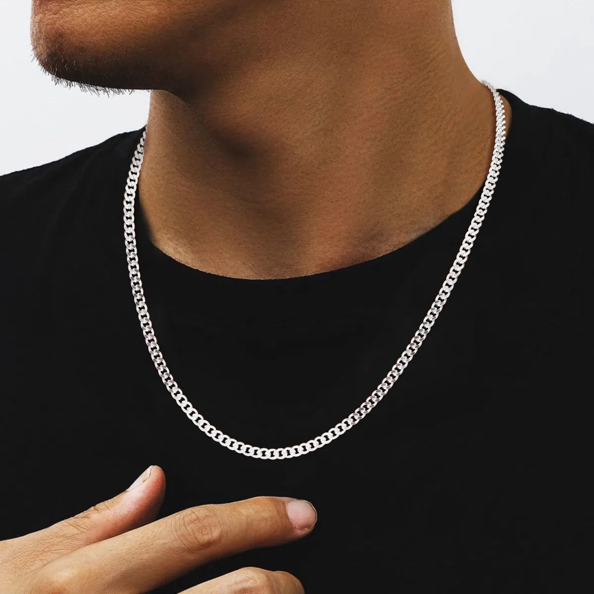 Kette Herren S925 Sterling Silber über Ketten für Herren Statement 5mm Breit Kubanische Kette Männer Lang Wasserfester Schmuck Silber Geschenk Verschiedliche Längen 46/51/56/61/66 CM