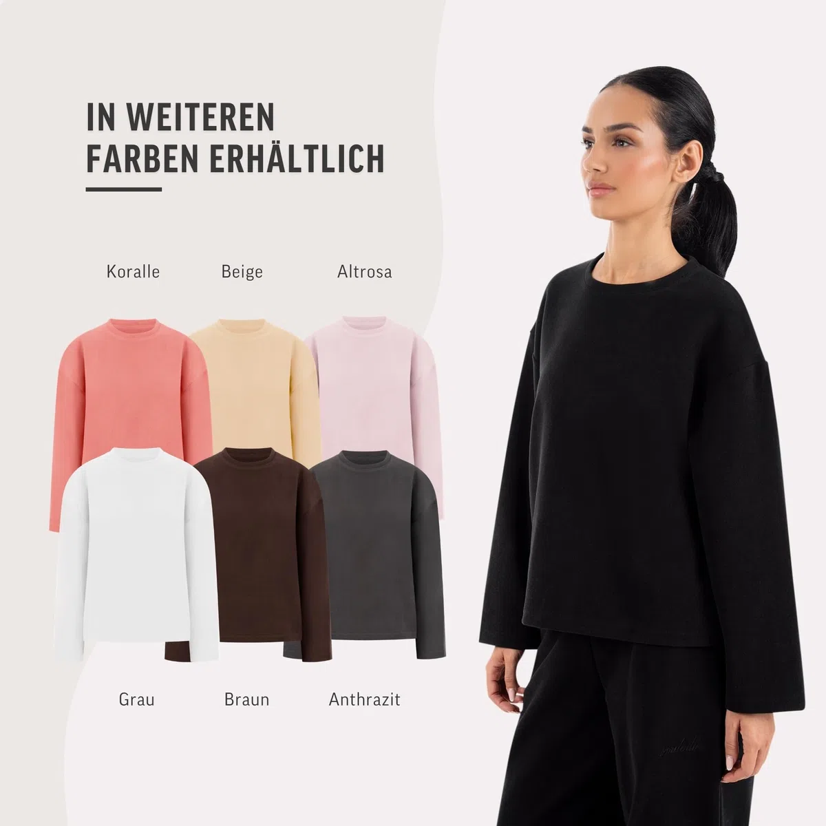 SMILODOX Longsleeve Damen Sirel Oversize Fit, Langarmshirt, Sport Oberteil mit minimalistischem Design, Rundhalsausschnitt, Dezentes Logo-Stitching, Lässige Silhouette, für Gym & Freizeit