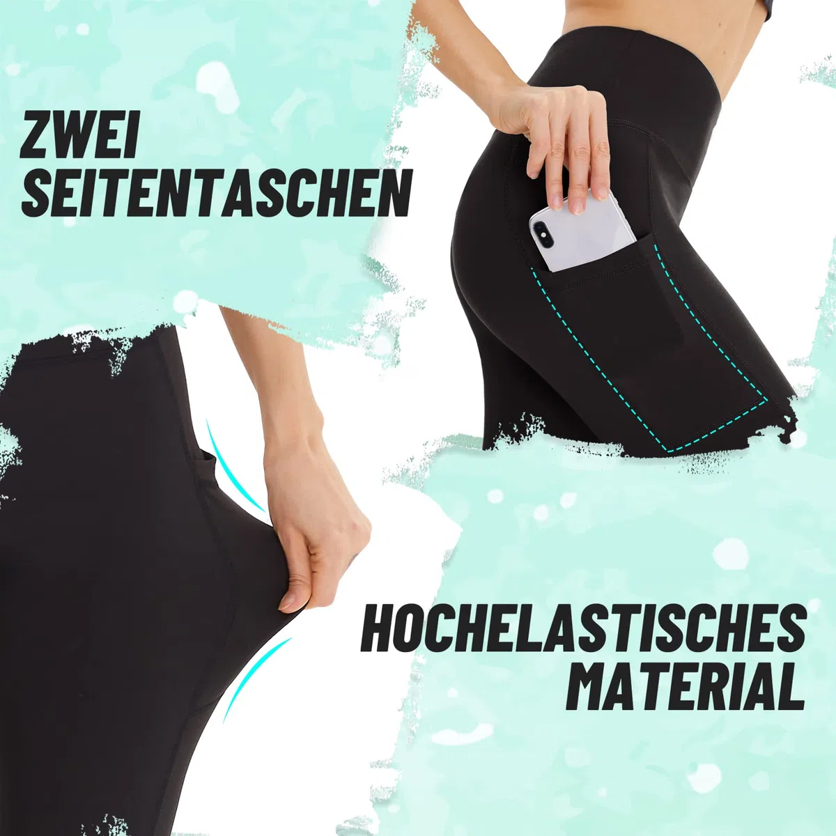 AMIYOYO Sport Leggings Damen mit Tasche High Waist Leggins Blickdicht Sporthose Bauchweg Sportleggins Lang Dehnbar Hose Yoga für Gym Fitness 3er Pack