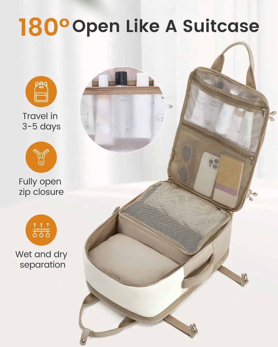 LOVEVOOK Reiserucksack Damen Groß, Handgepäck Rucksack Flugzeug 15.6 Zoll Laptop Travel Backpack Women Weekender Reisetasche Wasserdicht Carry On Cabin Luggage Bag für Business Reise, Beige Khaki