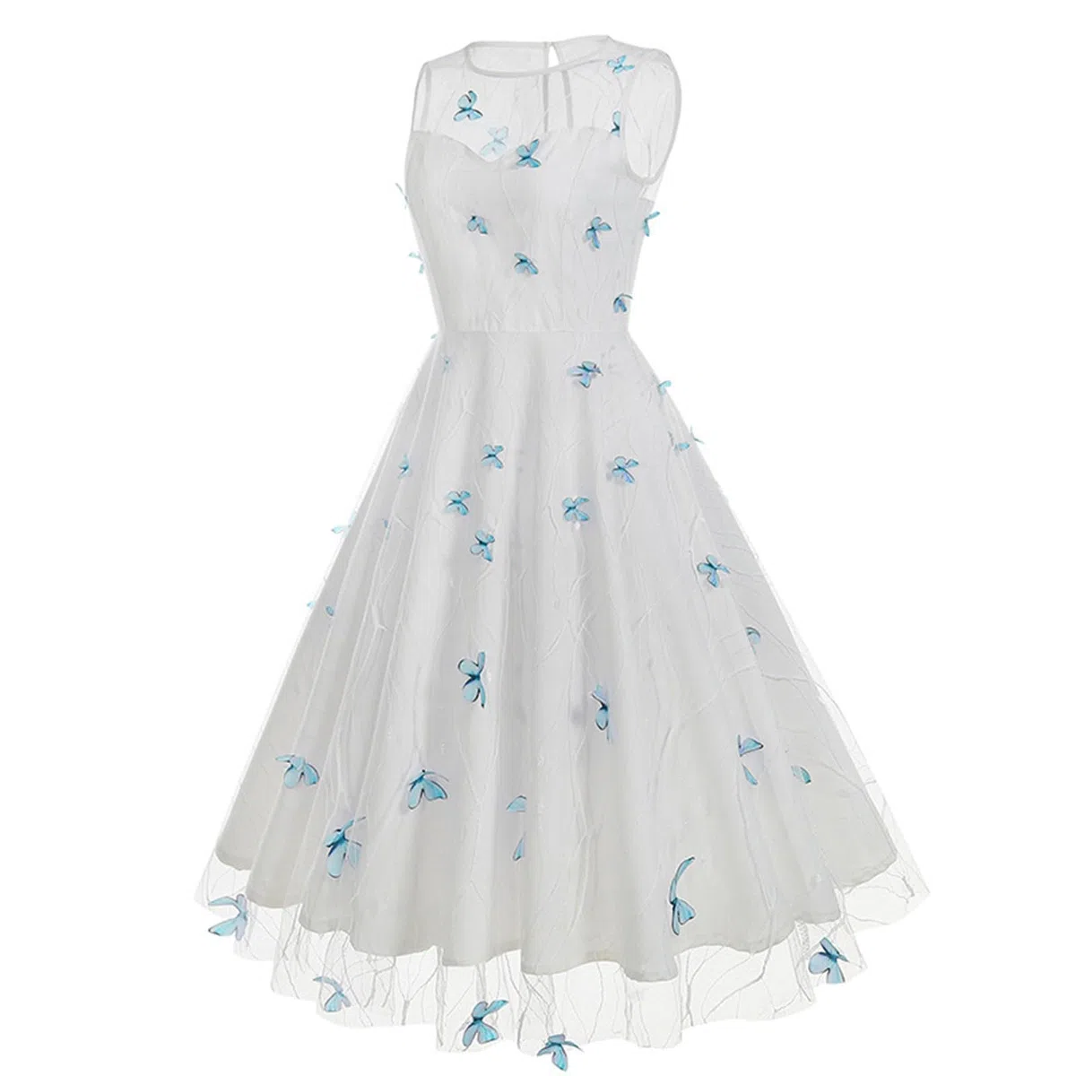 Festliche Kleider Mädchen Ärmelloses Kleid mit R Schnitt Schmetterlingsstickerei Imstil Ärmelloses Europäisches Spitze Schmetterling Besticktes Vintage Kleid Damen Kleider Sommer Elegant Sexy