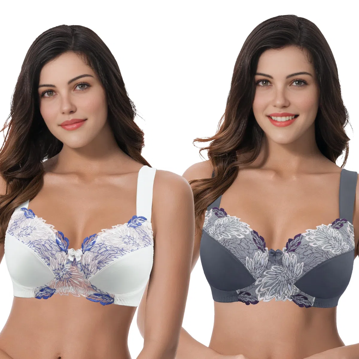 Curve Muse Damen Übergröße Minimizer Kabellos Ungefütterter BH mit Stickspitze-2er Pack
