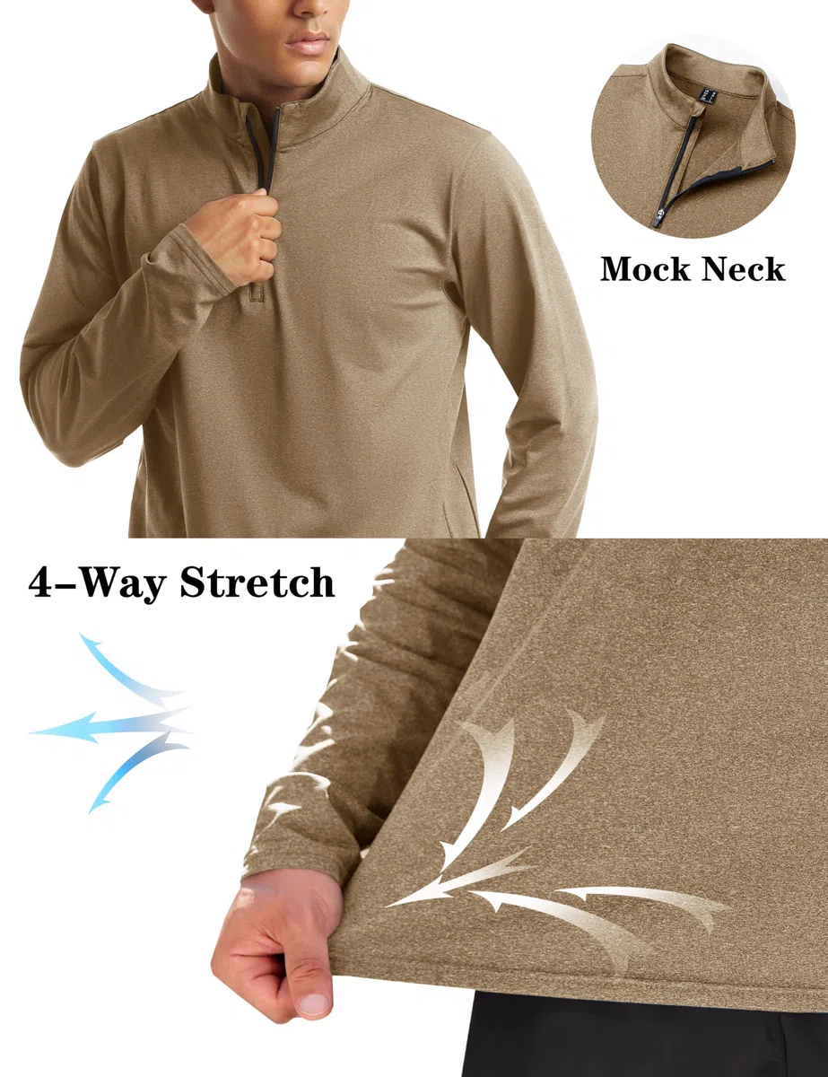 KEFITEVD Herren 1/4 Zip Fleece Pullover Langarm Funktionsshirt Warm Wanderpullover Atmungsaktiv Sportshirt Ski Fahrrad Shirt