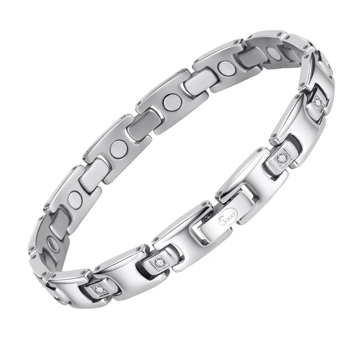 JEROOT Titan-Magnetarmband für Damen, verstellbare Größe, 3500 Gauß-Magnete, Zirkonia, Geschenkbox inklusive Silber (3500 Gauss)