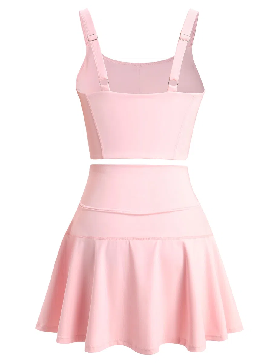 Tenniskleid Damen mit Hose und Taschen: Zweiteiler Sommerkleid Tennisrock + Träger Top mit integriertem BH - Sportkleid für Tennis Golf Yoga Gym