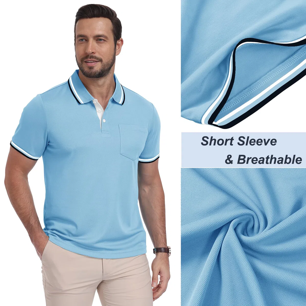 ZITY 3er Pack Poloshirt Herren Kurzarm Atmungsaktiv Poloshirt Set Leichtes Golf Polohemd 3 Pack T Shirt für Arbeit Business