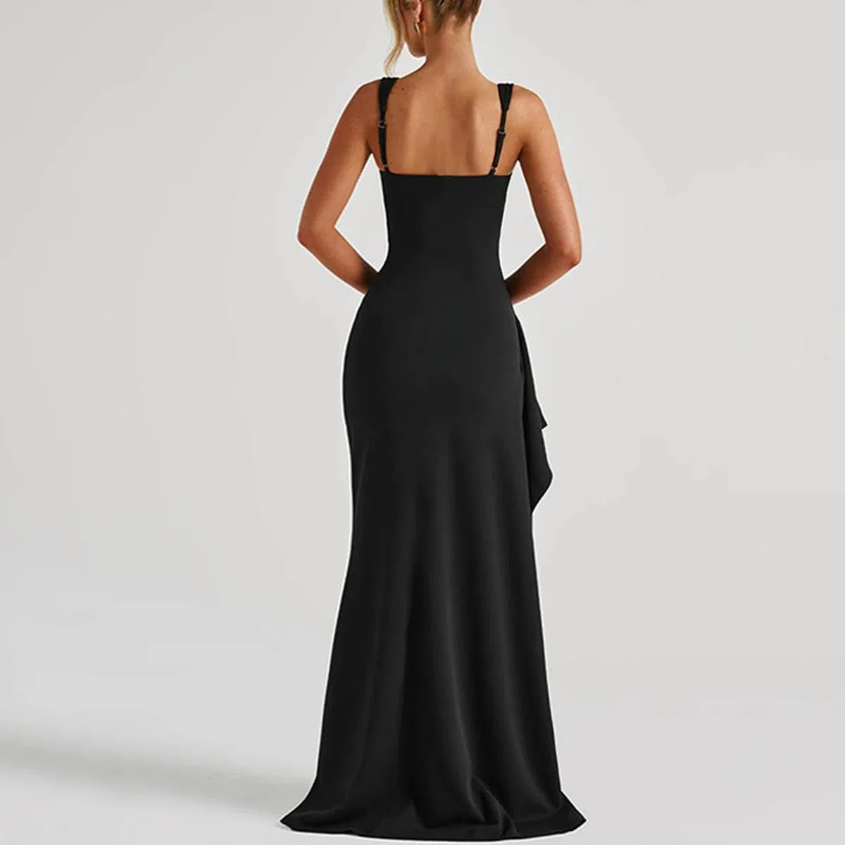 Damen Abendkleid Lang Sexy Ärmellos Maxikleid mit Schlitz Elegant Quadratischer Ausschnitt Wickelkleid Bodycon Festliche Sommerkleid Eng Hochzeit Cocktailkleid Ballkleid Partykleid