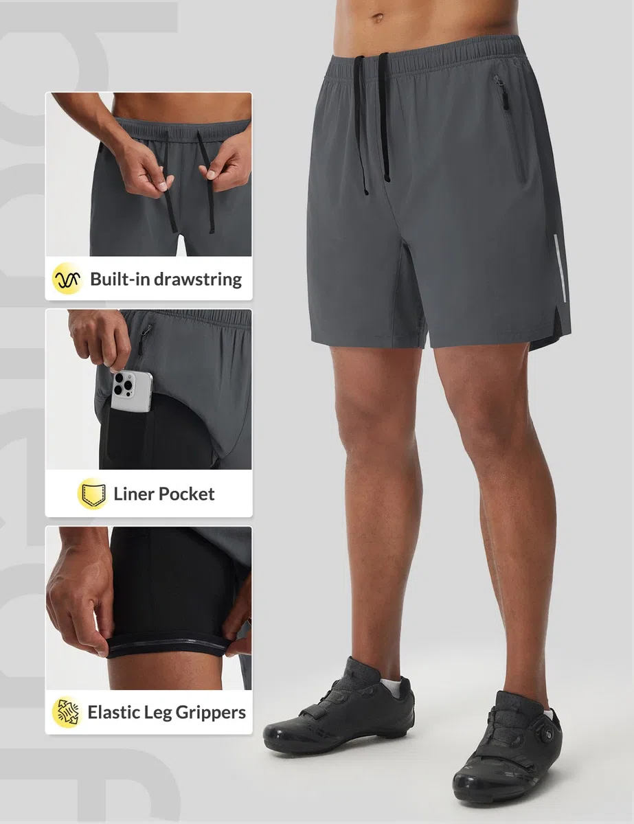 baleaf MTB Radlerhose Herren Gepolsterte Radhose mit Taschen 2 in 1 Outdoor Mountainbike Radlerhose 18CM Fahrradhose Bike Shorts Sommer