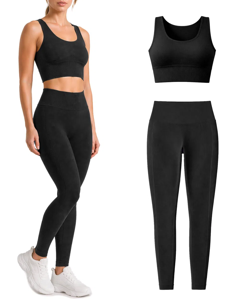 Risalti Sport Leggings Damen Gerippte Ilena - Sportleggins Damen Lang, High Waist, Seamless Shaping Fitnesshose - Made in Italy