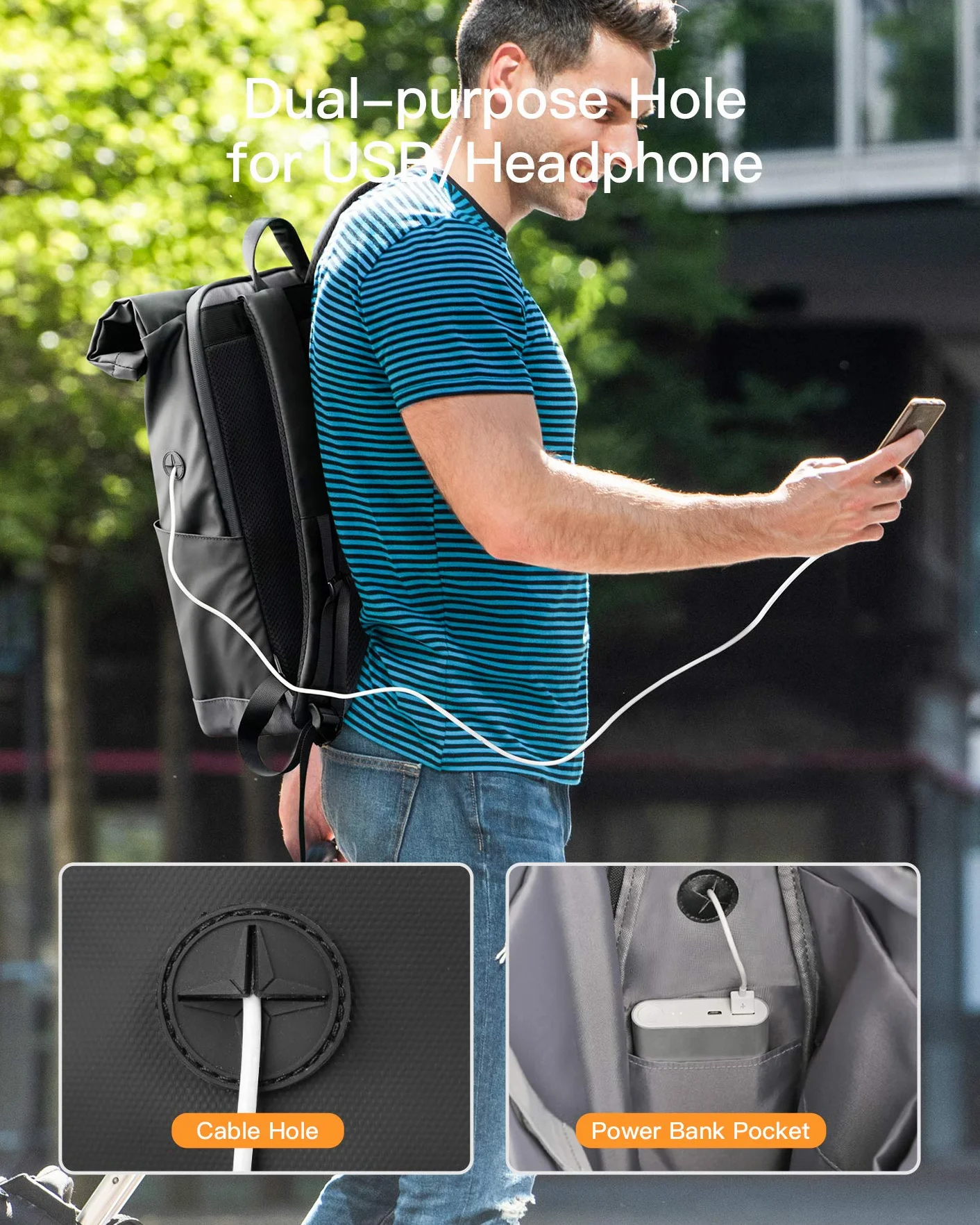 Inateck RollTop Rucksack Herren Damen 25L-30L Fahrradrucksack Schulrucksack für Uni Freizeit Job Sport Reisen, Stylische Tagesrucksack mit 17 Zoll Laptopfach, Schwarz