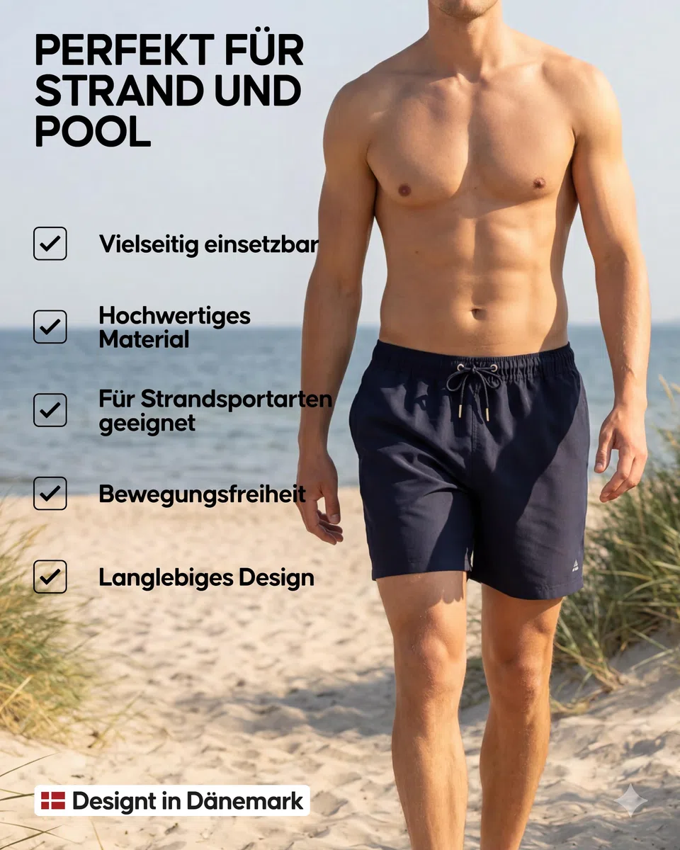 DANISH ENDURANCE Badehose Herren mit Mesh-Futter, Badeshorts mit Tunnelzug & Taschen, Leicht, Schnelltrocknend, 100% recycelte Materialien