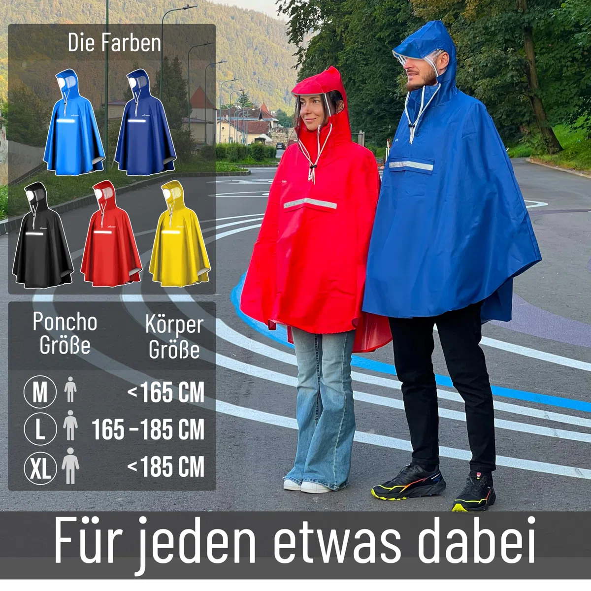 Regenponcho Fahrrad extra wasserdicht und robust - TEST SEHR GUT - Premium Regencape Fahrrad mit Reflektoren, Sichtfenster - Regenbekleidung als Regenponcho Herren und Damen - Regenjacke