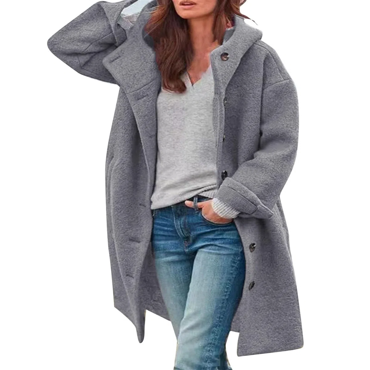 Damen Langarm-Flockenjacke, locker sitzend, warm, für den Winter, modisch, Reversjacke, Mäntel Damen Übergangsjacke Damen Winterjacke Marke Leichte Damen Steppjacke Mit Kapuze
