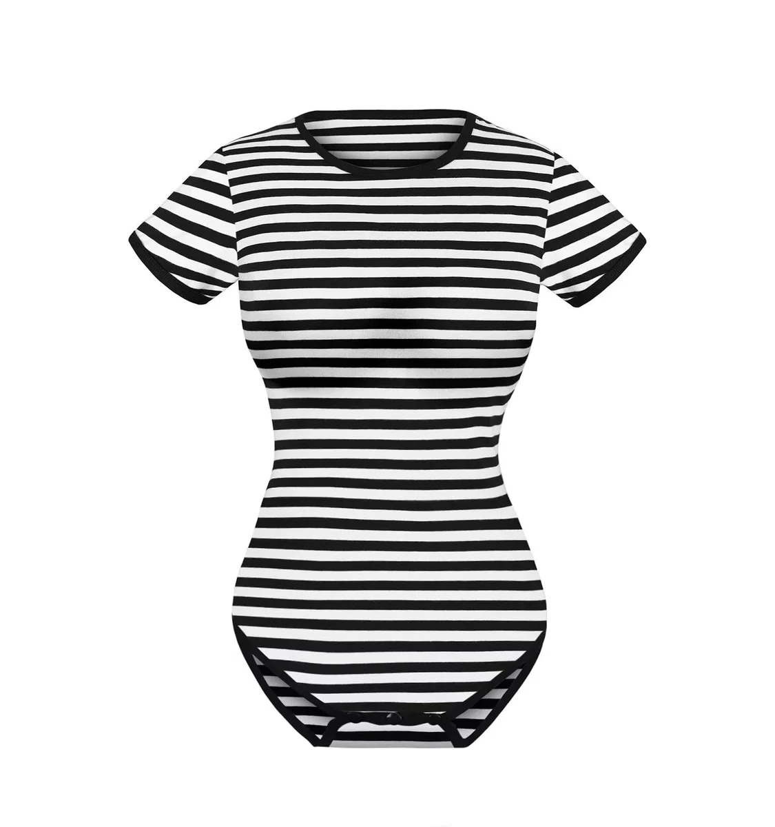 Landofgenie Bodys für Damen Einteiler Bodysuit Jumpsuit Baumwolle Kurzarm Nette Onesie Pyjamas Nachtwäsche Streifen Tops Shirt