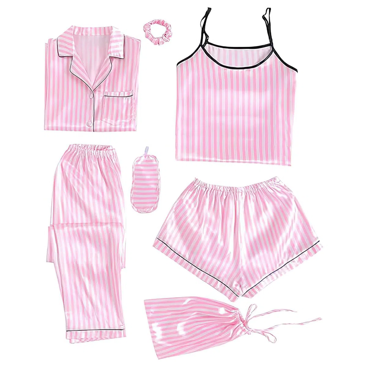 Mädchen 7PCS Satin Pyjama Set Frühling Sommer Herbst Tops & Kurze Hose Nachtwäsche