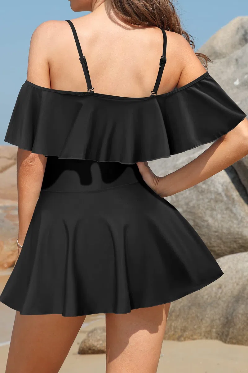 SHEKINI Damen Einteiliger Badeanzug Badekleid Rückenfrei Baderock Ruched Bauchweg Bauchkontrolle Damen Strandbadeanzug Bademode Großer Größe Schwimmrock