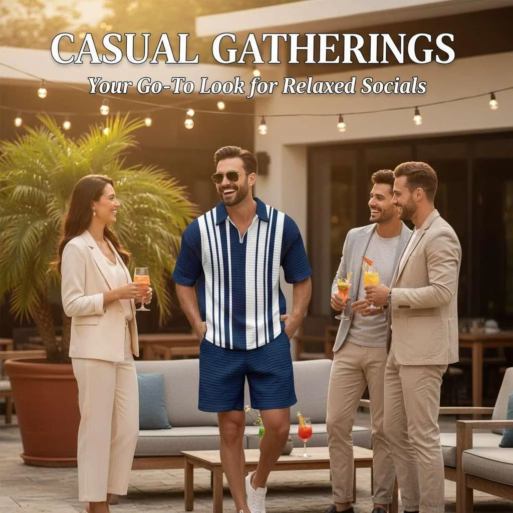 Generisch Herren Poloshirt mit Taschen Große Größen Bequem Waffel-Struktur Texturiert Atmungsaktiv Sommer Freizeit Anzug Herren Set 2-Teiler Bekleidung Neu
