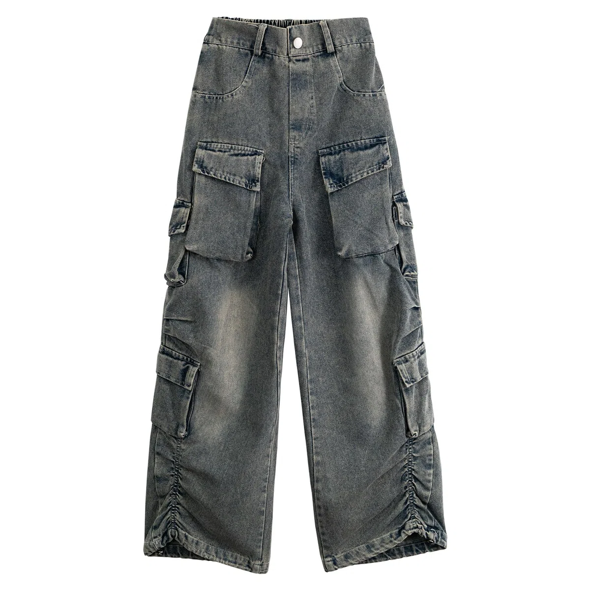Rolanko Baggy Cargo Jeans für Mädchen, Elastische Hose mit Hoher Taille und Weitem Bein Y2K Jeanshose mit Mehreren Taschen