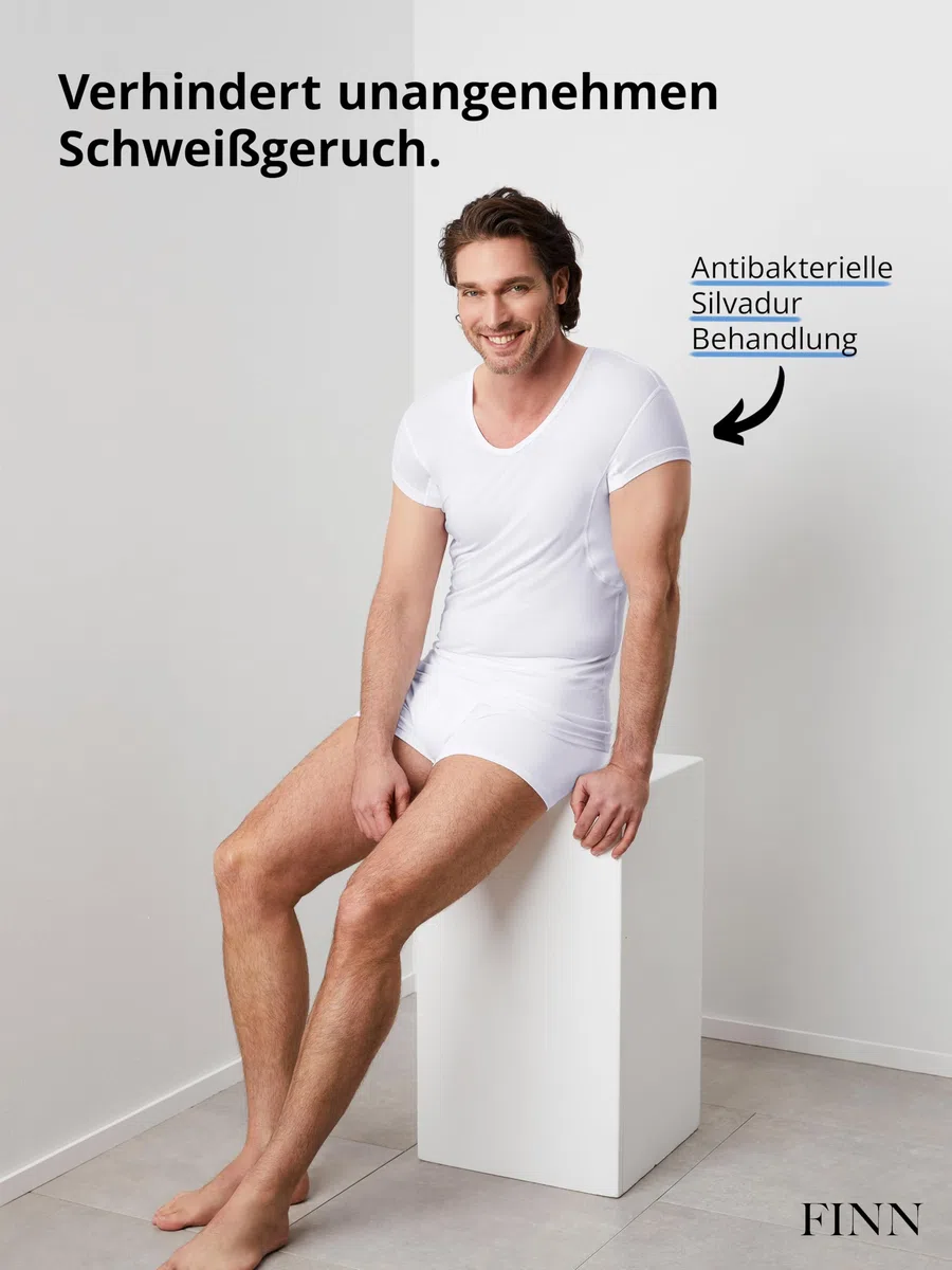 FINN Anti-Schweiß Shirt Herren mit extra kurzen Ärmeln | Perfekt unter Kurzarm-Hemden und Polo-Shirts - Unterhemd mit Achselpads gegen Schweißflecken und Schweißgeruch