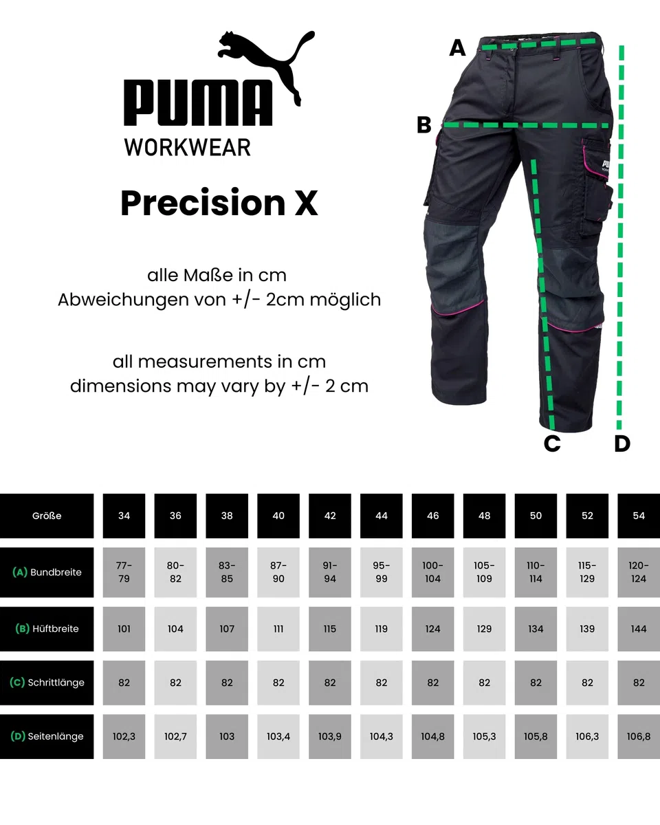 PUMA Workwear Precision X - Premium Arbeitshose für Damen, Funktionshose mit vielen Taschen, verstärkten Kniepartien und Stretch - für Handwerk, Produktion und Baugewerbe