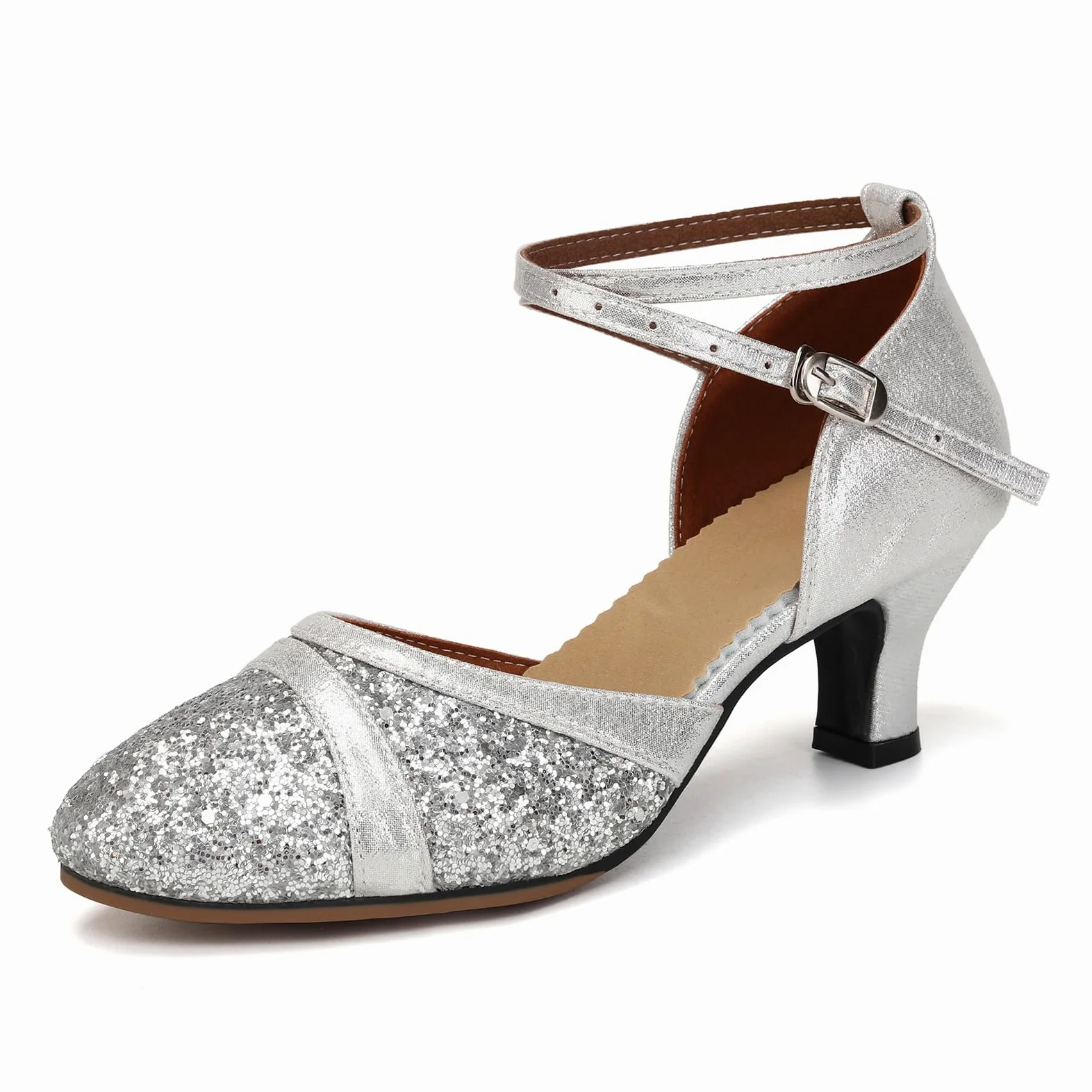 Damen Latein Tanzschuhe Geschlossene Zehe Pailletten Schuhe Niedriger Absatz Gesellschaftstanzschuhe