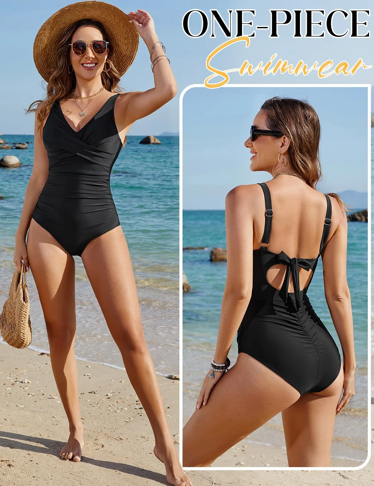Tuopuda Badeanzug Damen Bauchweg Push Up Bademode Rückenlos Sexy V Ausschnitt Monokini One Piece Swimsuits Schlankheits Swimwear Einteiliger Badeanzüge