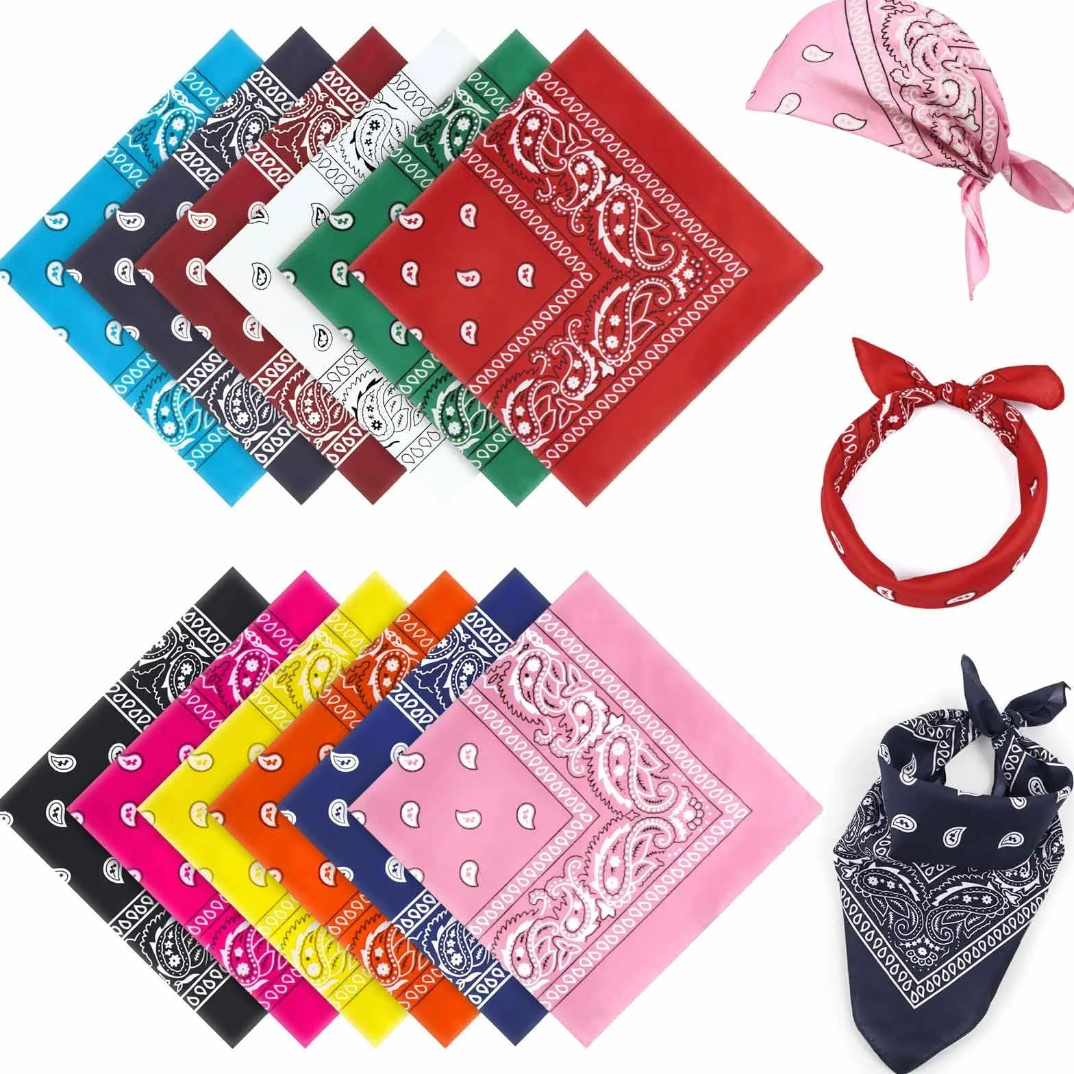 AWUMBUK Bandana Damen & Herren 12 Stück – Atmungsaktives Dreieckstuch Kopftuch, Halstuch Motorrad und Paisley Tuch – Vielseitig für Western-Party, Cowboy-Outfit und Sommer Sport (55 x 55 cm)