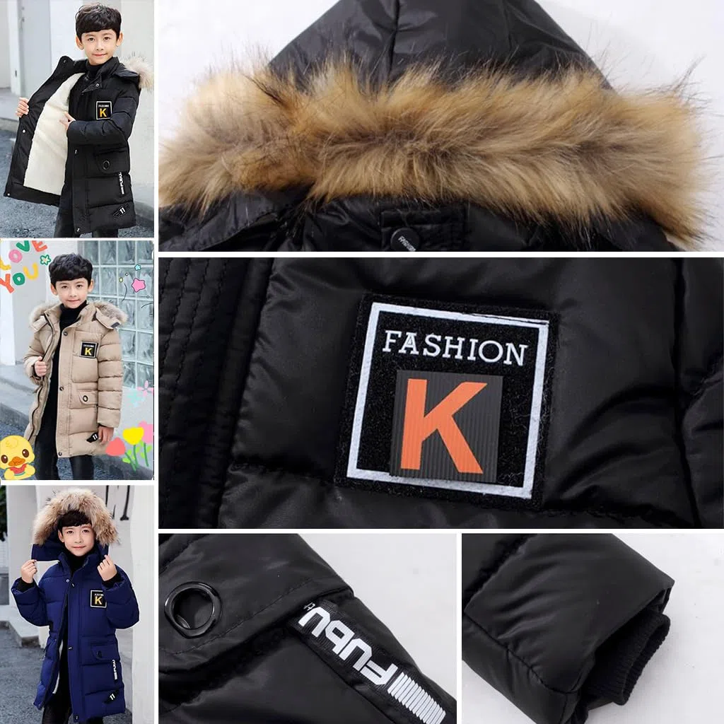 linboo Winterjacke Jungen Kinder Jacke mit Abnehmbare Fellkapuze Dicke Steppjacke Gefüttert Warme Parka Outdoor Winddicht Wintermantel