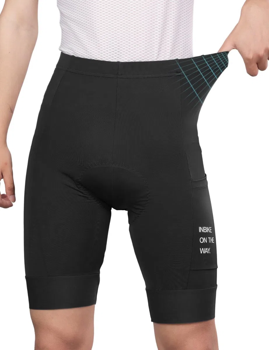 INBIKE Fahrradhose für Herren, 3D-gepolstert, atmungsaktiv, schnell trocknend, leicht, mit 2 Taschen
