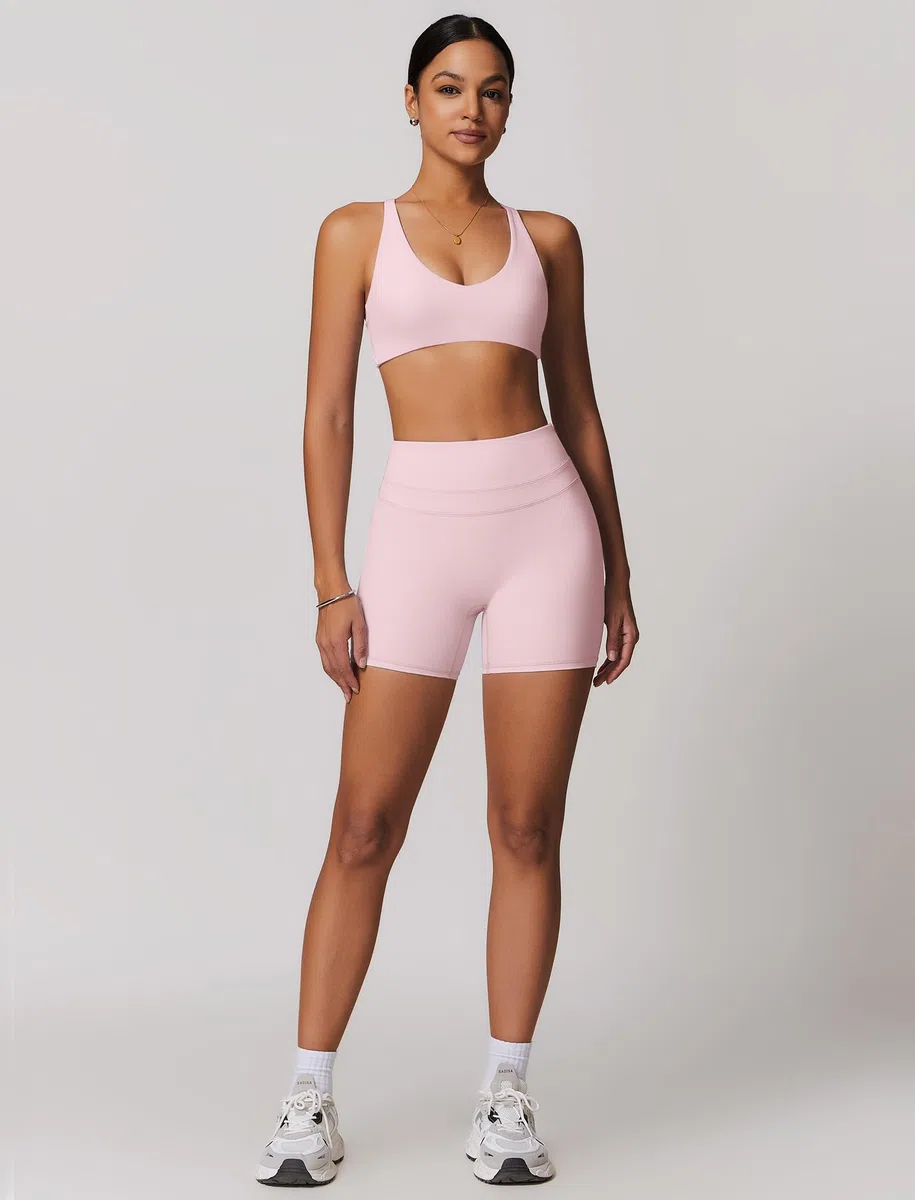 Odizli Damen Crossback Rückenfrei Scoop Neck Sport BH + High Waist Shorts Fitness Gym Workout Yoga Sportbekleidung
