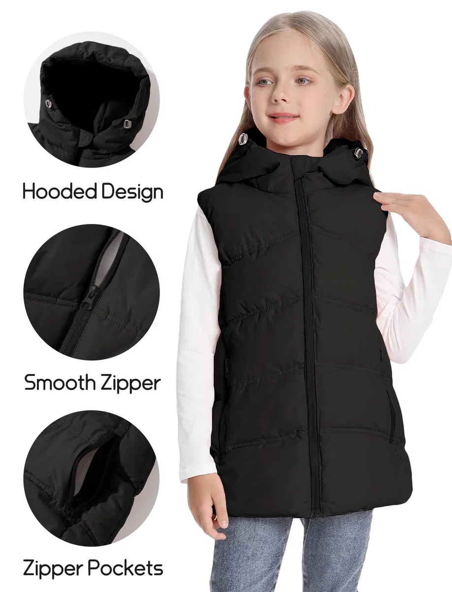 Happy Cherry - Winterweste Jungen Mädchen mit Kapuze Mantel Ärmellose Winterjacke Kinder Weste Gepolsterte mit Reißverschluss Schule Outdoor Sport Warmer Outdoorweste - 6-11 Jahre