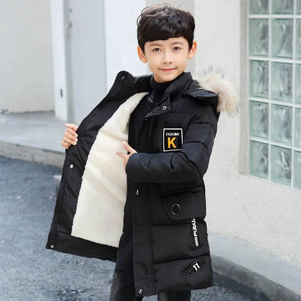 linboo Winterjacke Jungen Kinder Jacke mit Abnehmbare Fellkapuze Dicke Steppjacke Gefüttert Warme Parka Outdoor Winddicht Wintermantel